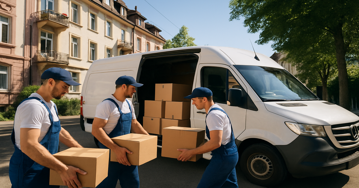Günstige Beiladung Freiburg – Kartons werden in geteilten Transporter geladen